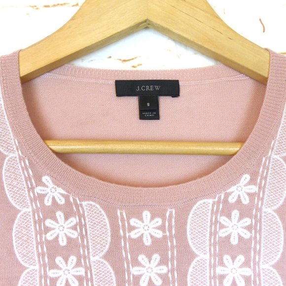 J. Crew Embroidered 100% Merino Wool Sweatshirt Womens S Pink Style A2201 FLAWS - Picture 7 of 14